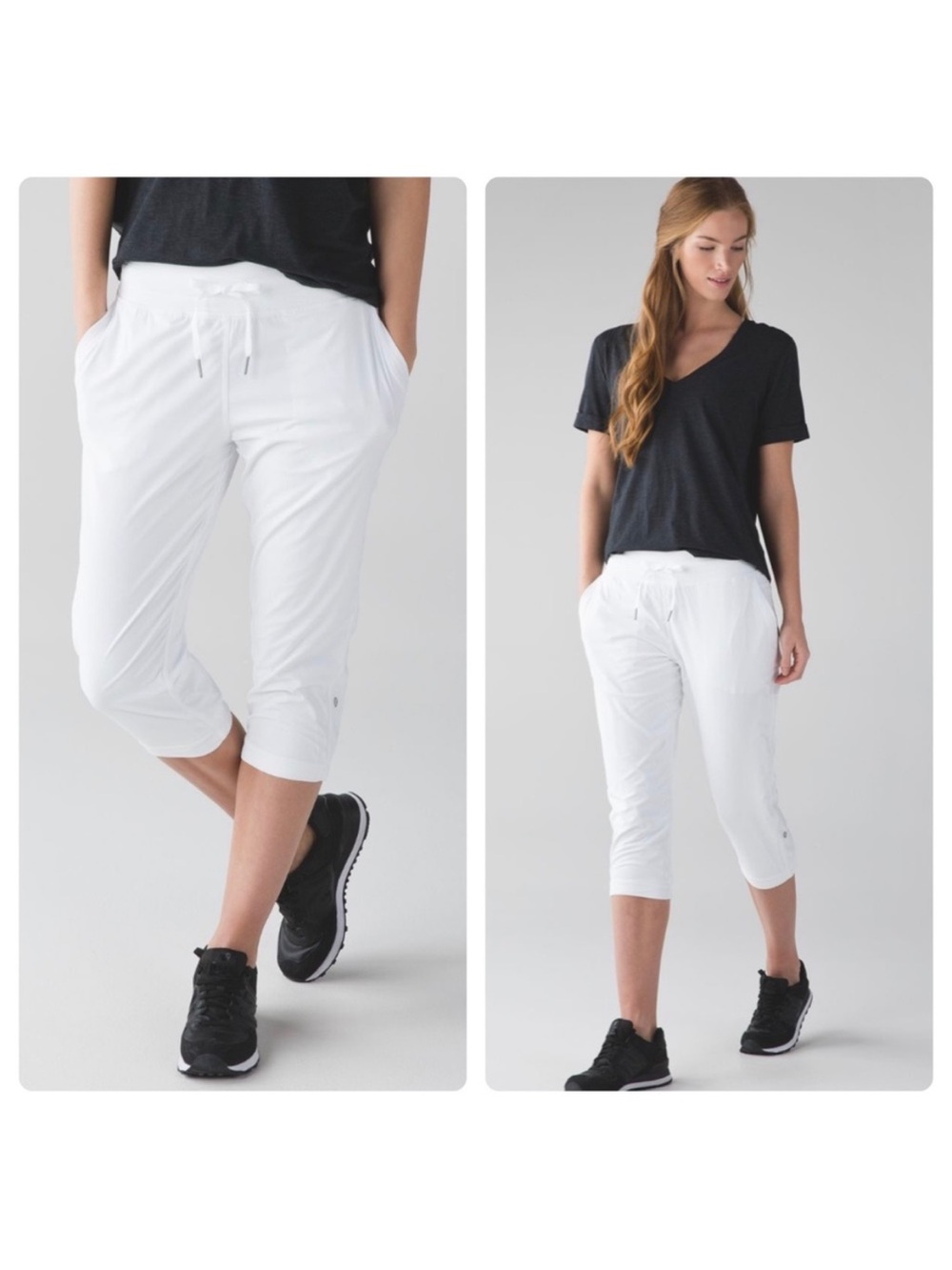 Lululemon White Cropped Drawstring Fully Lined Active Capris